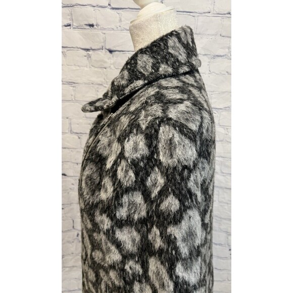 LOFT Womens Gray Leopard Spotted Moto Coat Asymmetric Zip Wool Blend size Medium - Picture 5 of 10